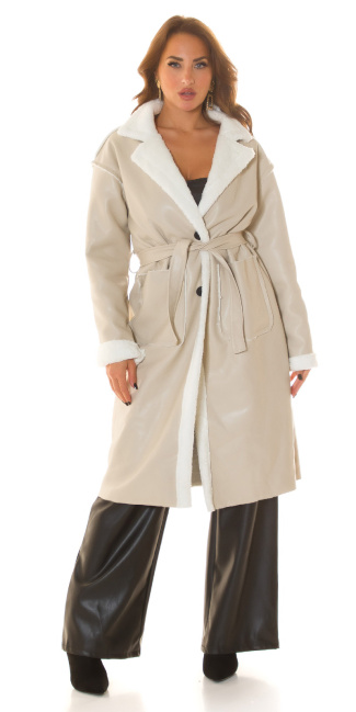 Leather Look Winter Coat Beige